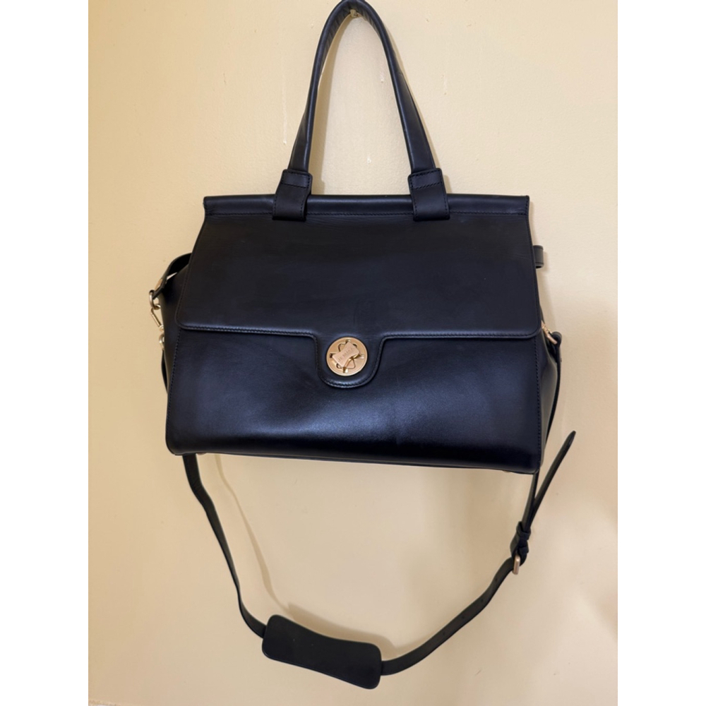 Black Leather laptop tote/briefcase with Gold-Tone Turnlock